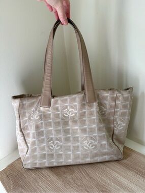CHANEL Travel-Line Beige Logo Jacquard Tote Bag *has call-outs*Priced to Sell!